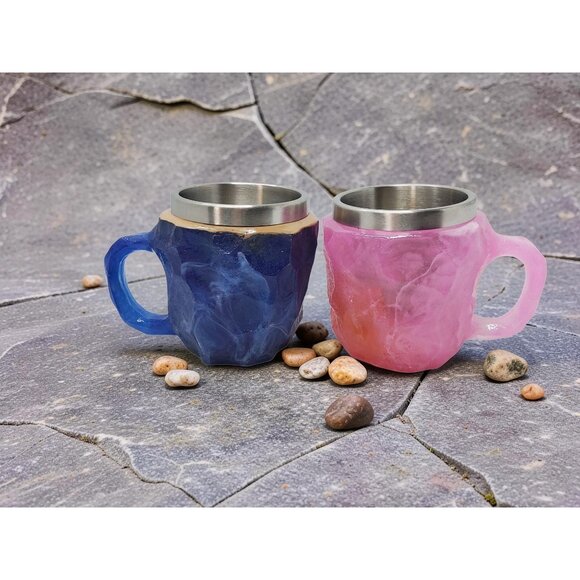 Unbranded Other - Handcrafted Resin & Stainless Steel Rock Design Mugs Set